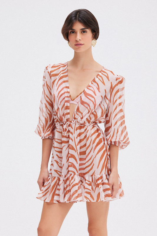 SAIDA DE PRAIA CURTA GRAPHIC LEAVES ROSA CLARO