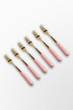 SET DE GARFOS PARA SOBREMESA BOTÂNICA ROSA COM DOURADO