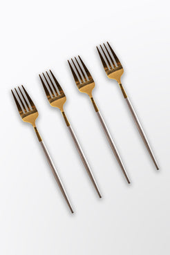 JOGO DE GARFOS BICOLOR SLIM PRATA E DOURADO