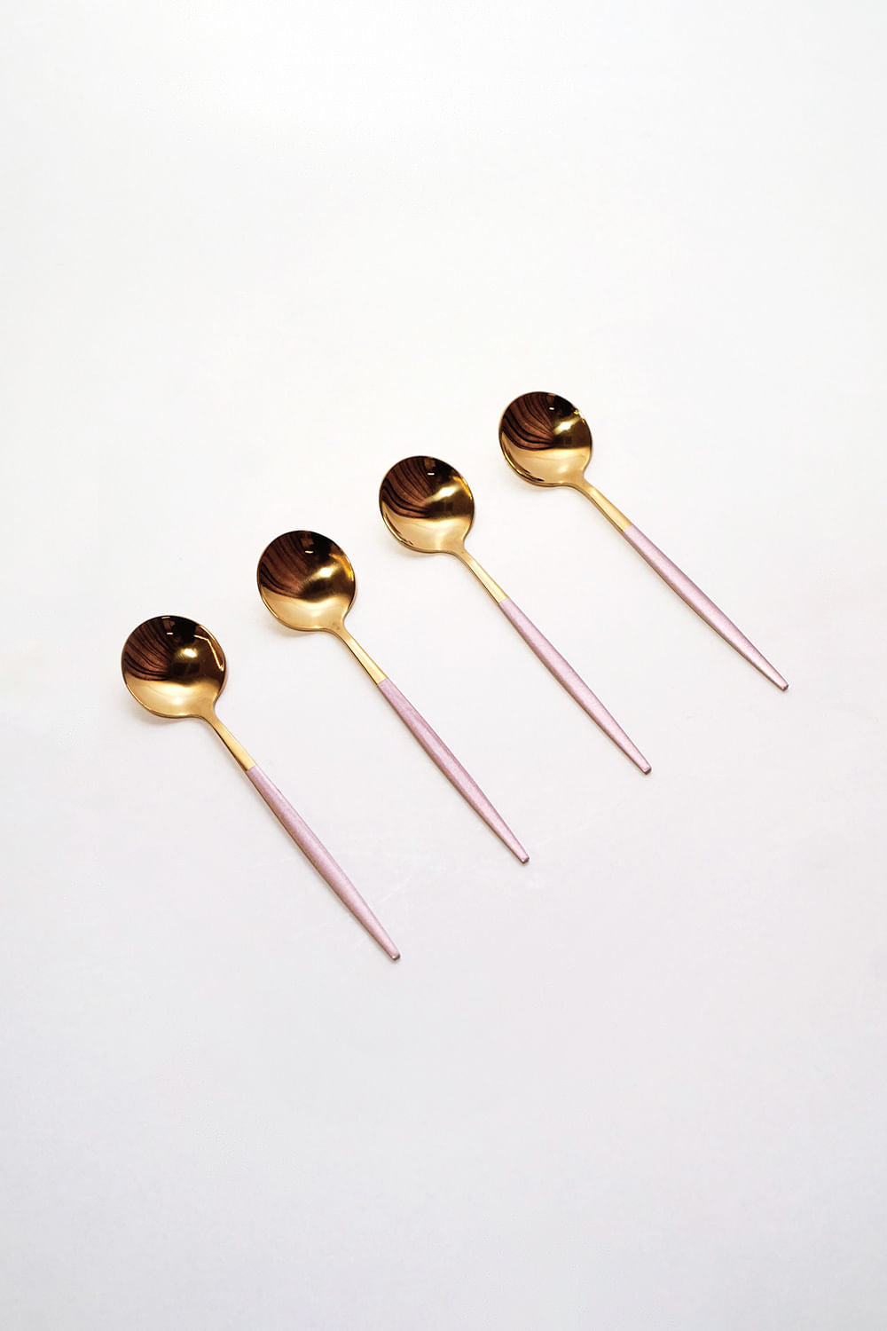 JOGO DE COLHERES PARA SOBREMESA SLIM ROSA/DOURADO