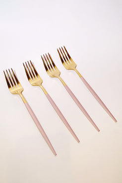 JOGO DE GARFOS BICOLOR SLIM ROSA/DOURADO