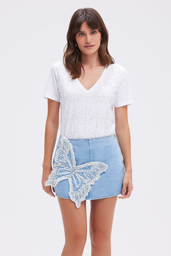 SAIA CURTA BUTTERFLY DENIM AZUL