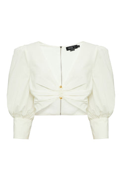 TOP CROPPED TRICOLINE RETRÔ OFF WHITE