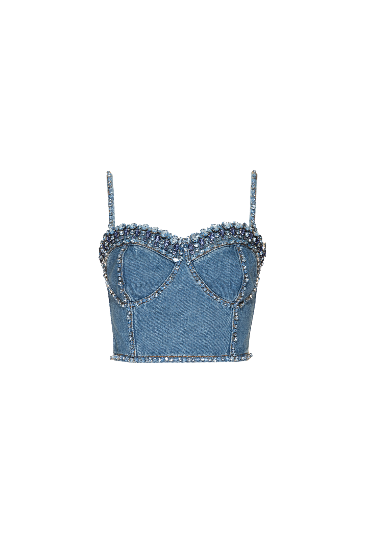 TOP CROPPED BORDADO ESSENTIAL DENIM AZUL