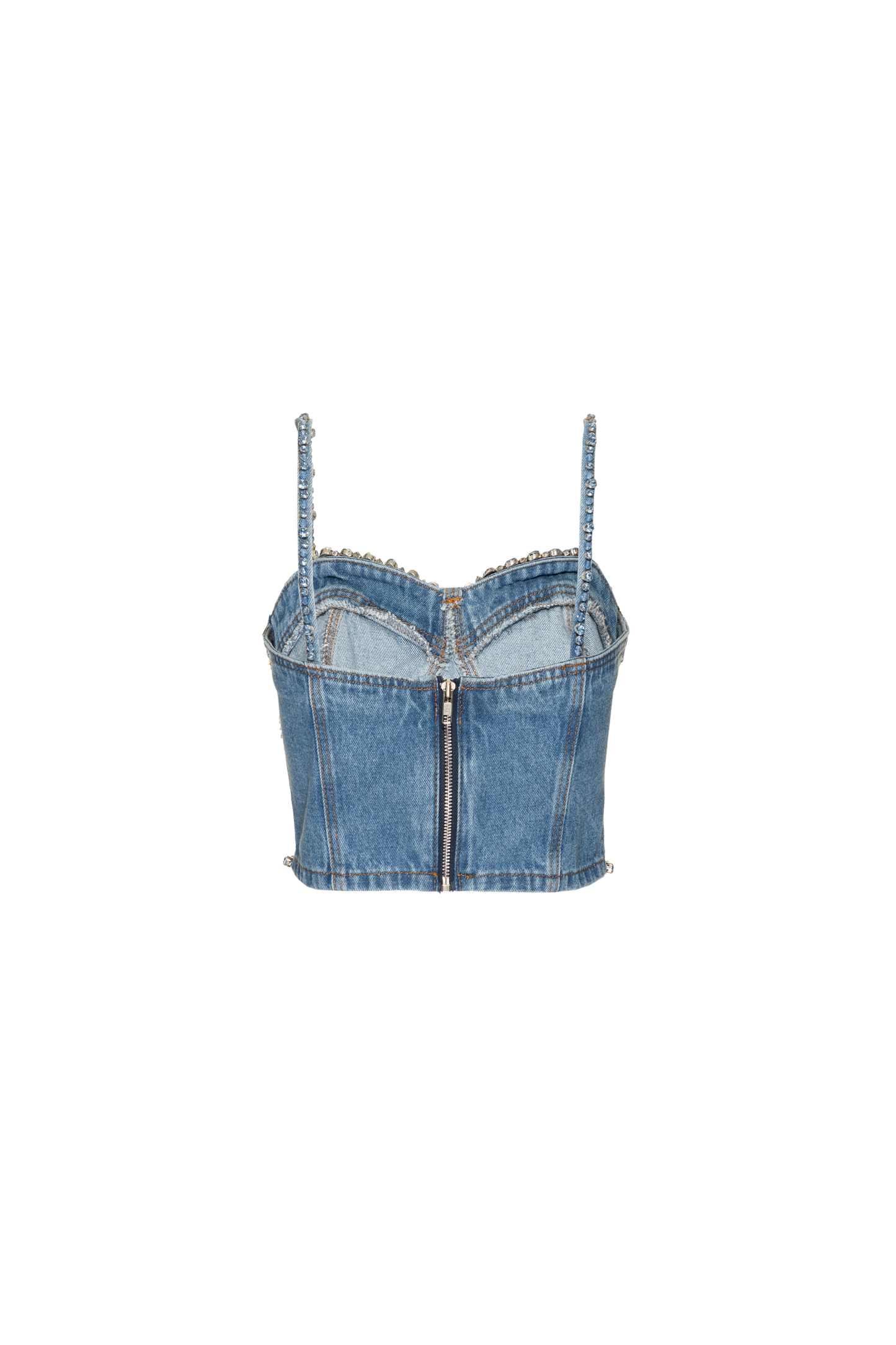 TOP CROPPED BORDADO ESSENTIAL DENIM AZUL