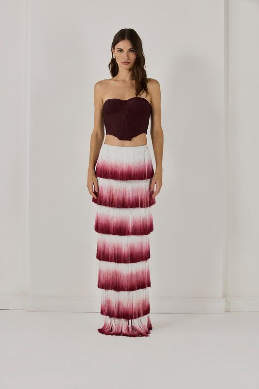 SAIA LONGA FRINGES VERMELHO ESCURO