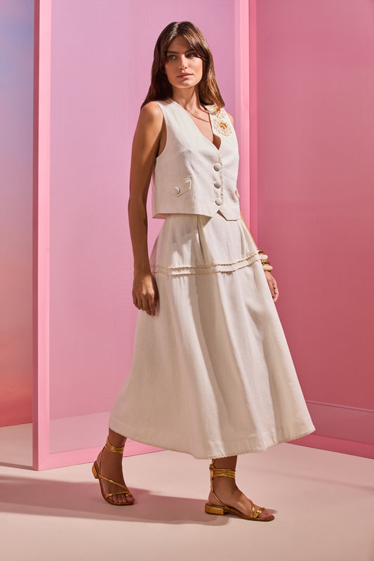 SAIA MIDI LINHO TROPIC OFF WHITE