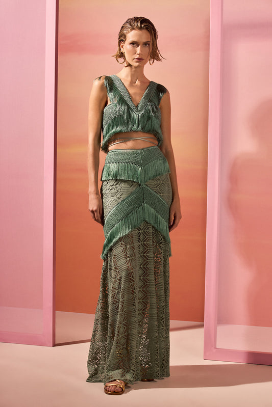 SAIA LONGA SAMBA FRINGE VERDE CLARO