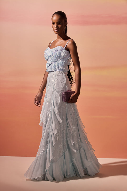 SAIA LONGA CHIFFON HARMONY AZUL CLARO