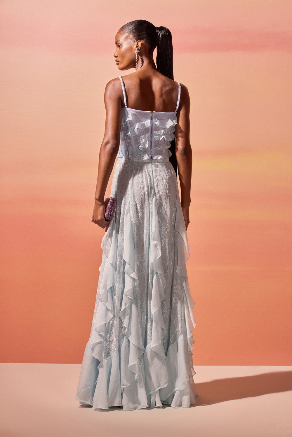 SAIA LONGA CHIFFON HARMONY AZUL CLARO