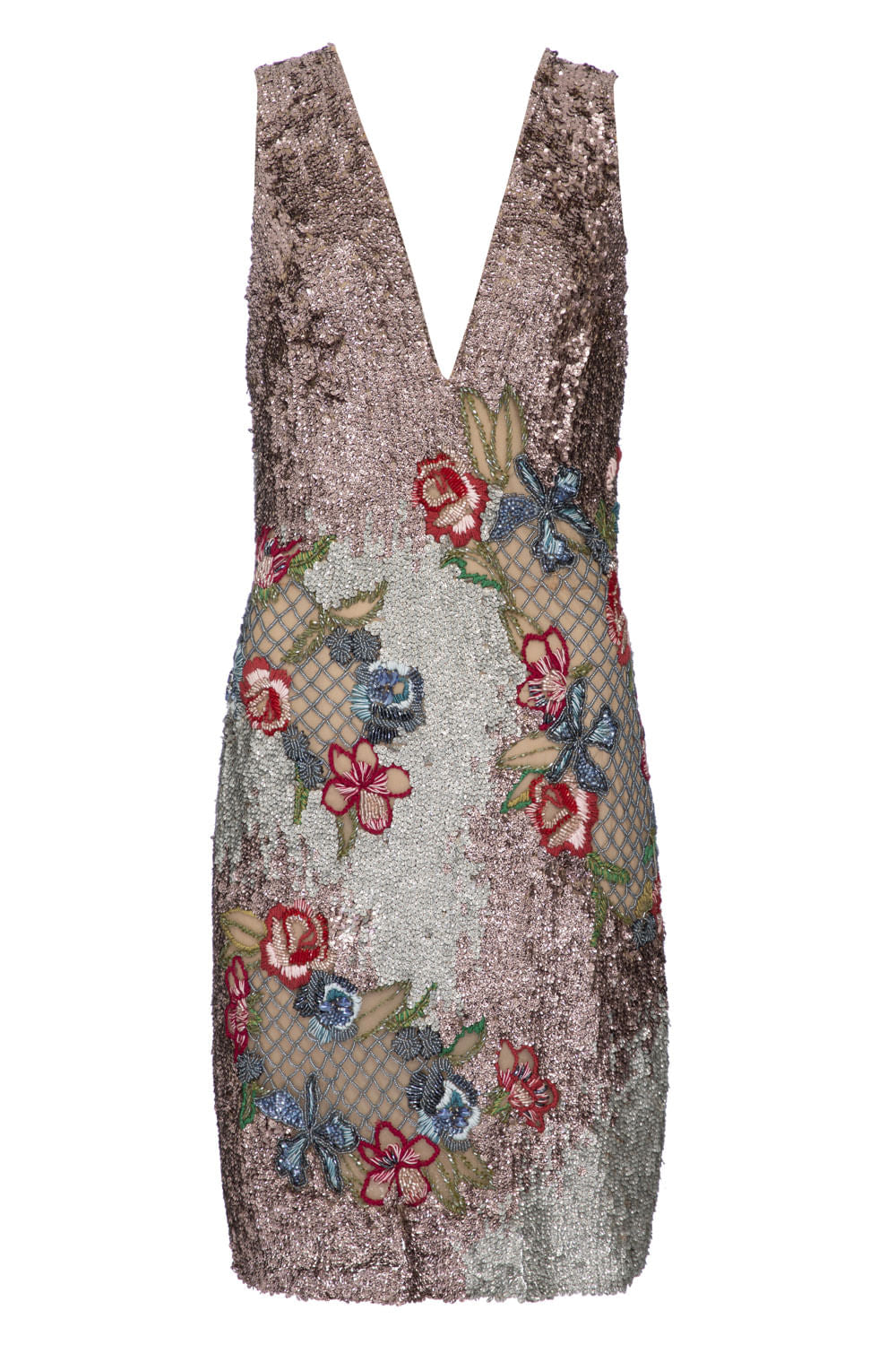 VESTIDO BORDADO PAETÊ FLORAL PRATA