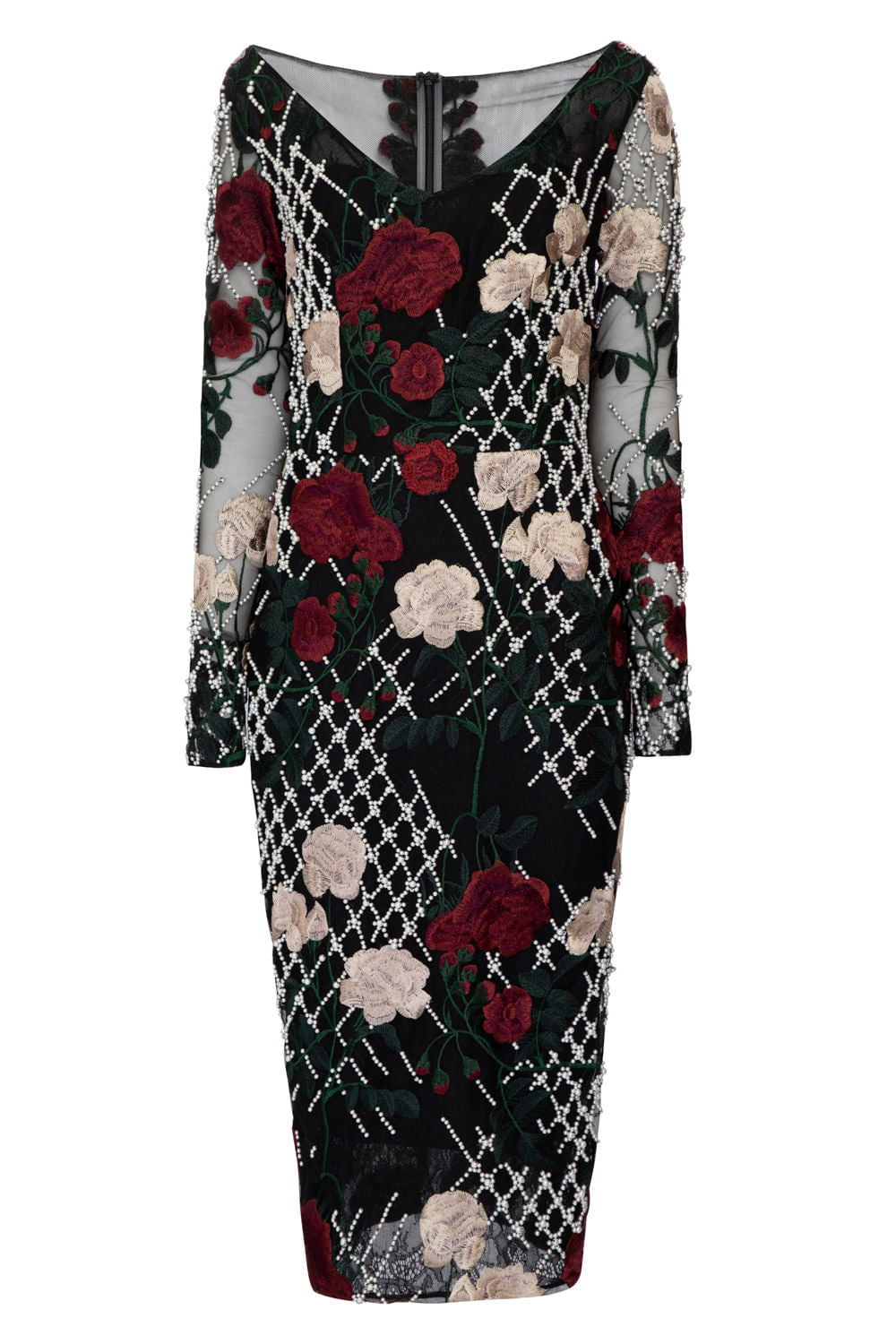 VESTIDO BORDADO PÉROLAS FLORAL PRETO