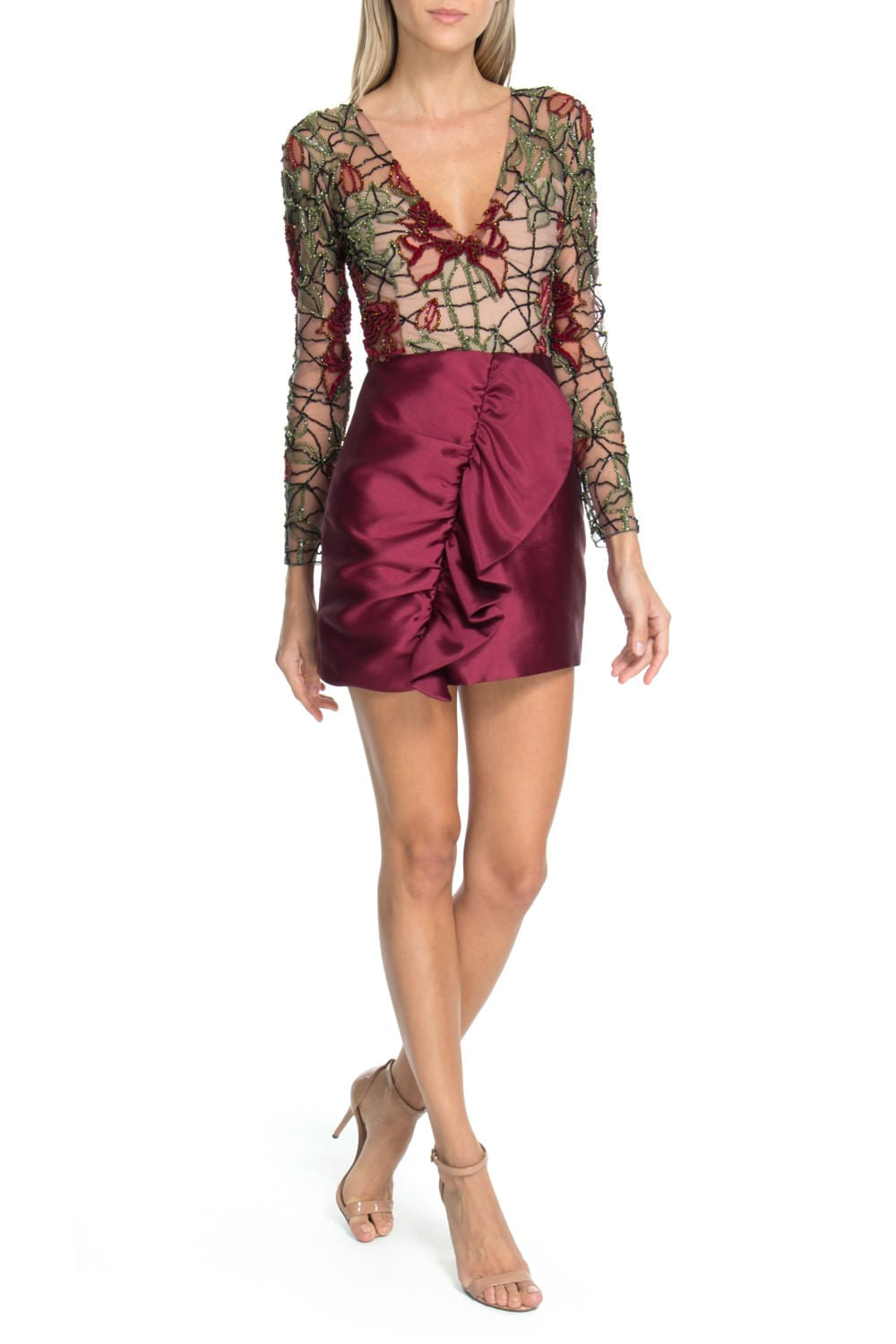 VESTIDO CURTO ROSAS VITRAL VINHO
