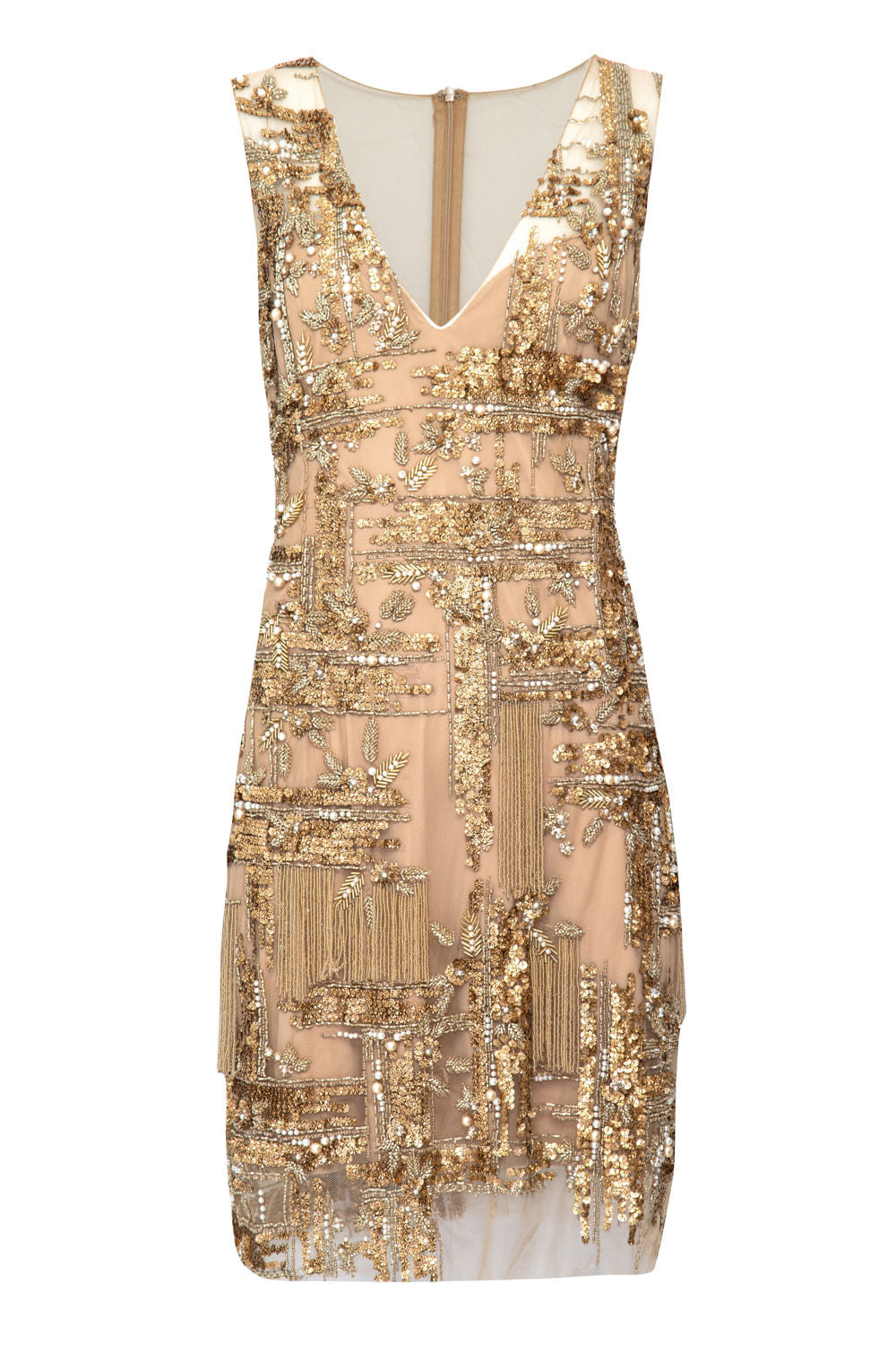 VESTIDO CURTO TULE BORDADO DOURADO