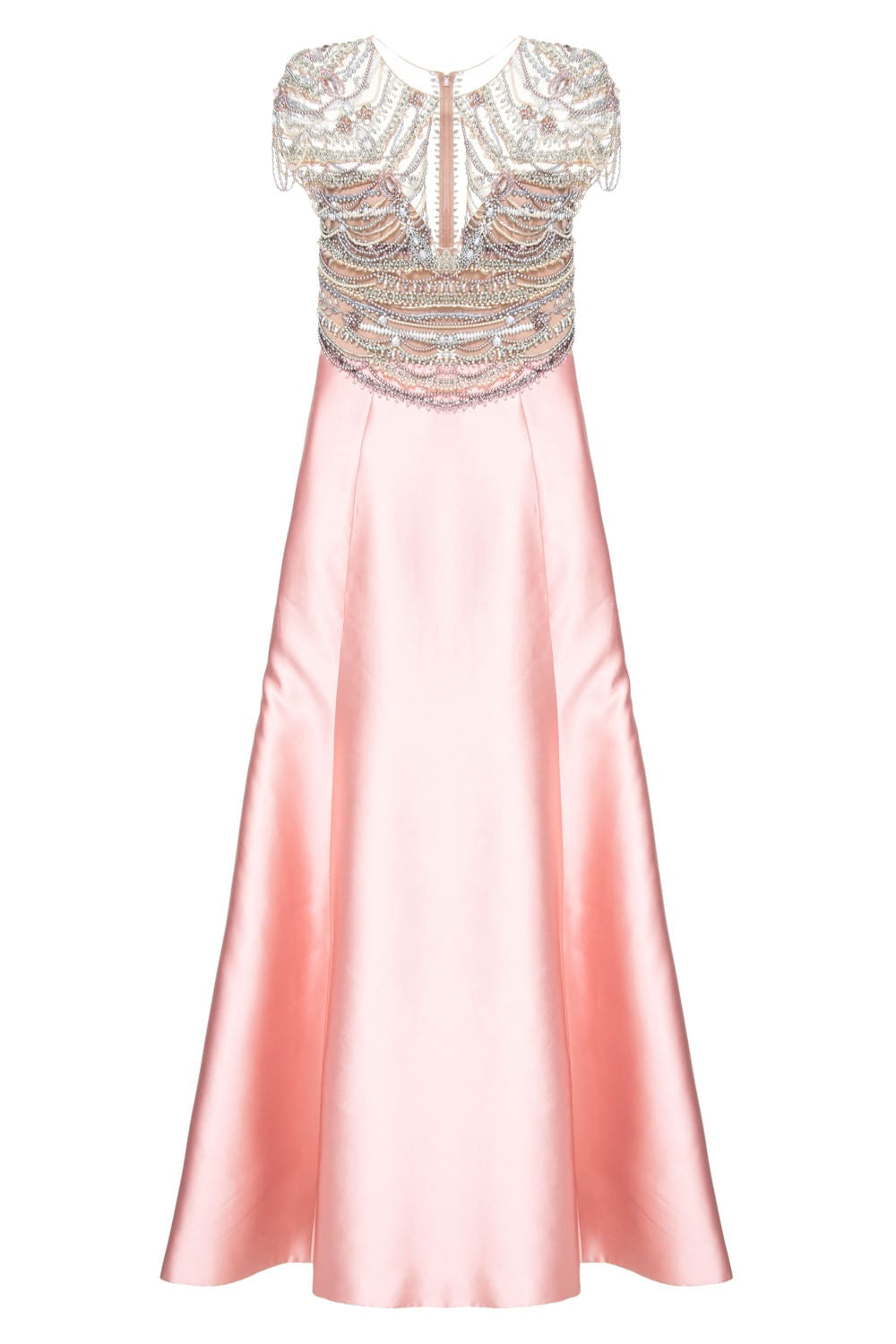 VESTIDO LONGO DECOTE RECORTE OVAL ROSA