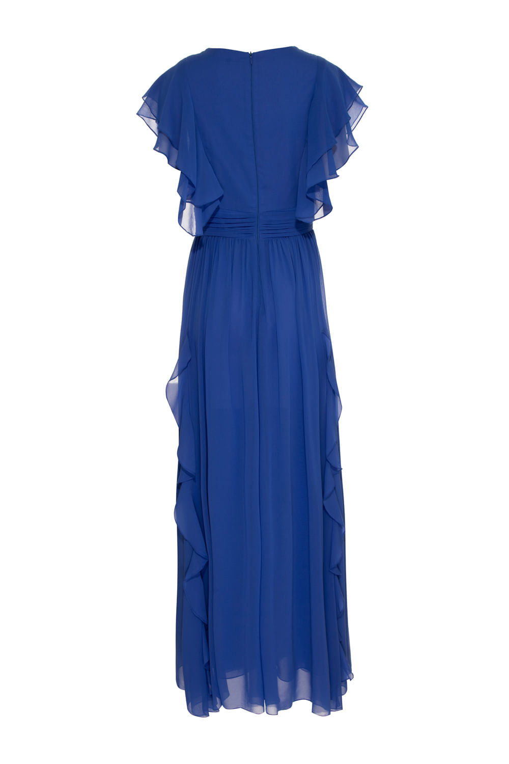 VESTIDO LONGO BABADOS CHIFFON - AP03 AQUA