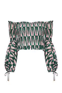 Top lastéx azulejo geométrico verde e rosa