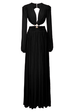 VESTIDO LONGO RECORTE ARGOLA PALHA PRETO