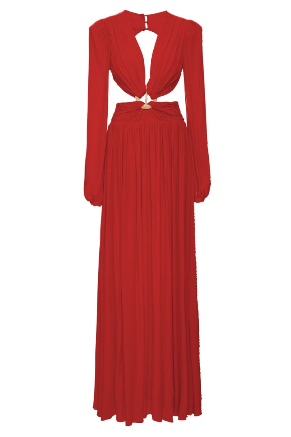 VESTIDO LONGO RECORTE ARGOLA PALHA VERMELHO