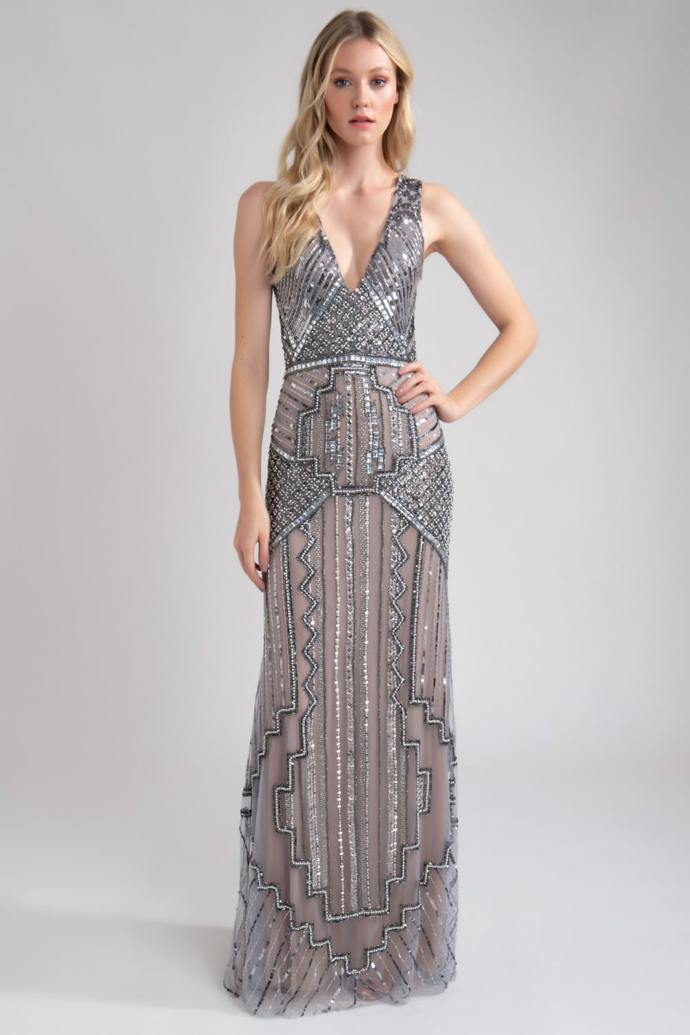 VESTIDO LONGO BORDADO AZUL CLARO