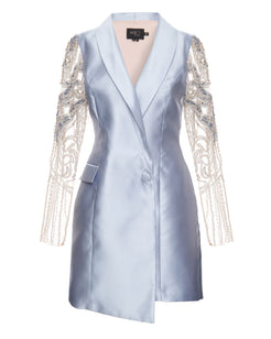 Vestido curto mangas bordado azul claro