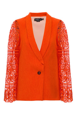 Blazer linho manga renda laranja