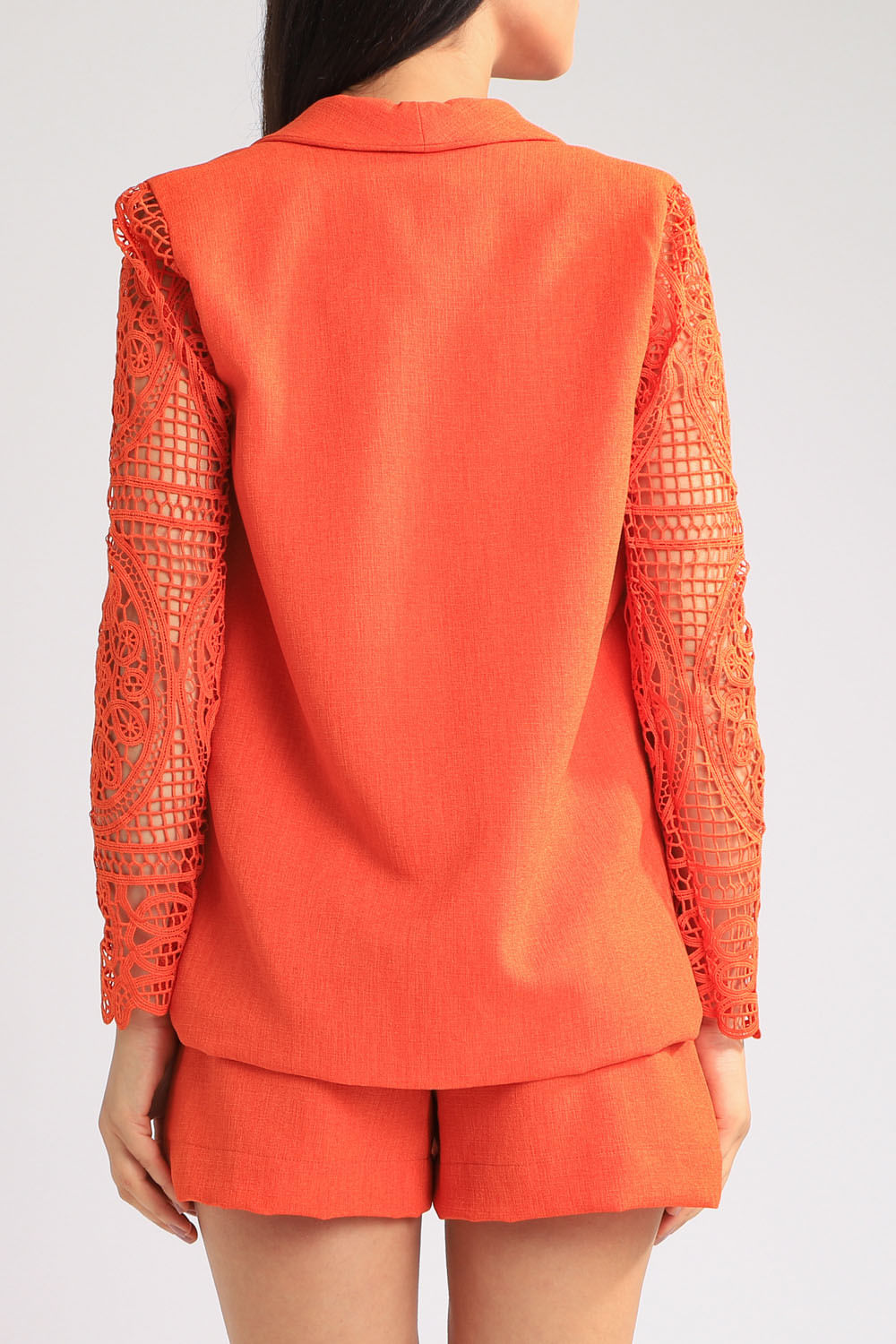 Blazer linho manga renda laranja