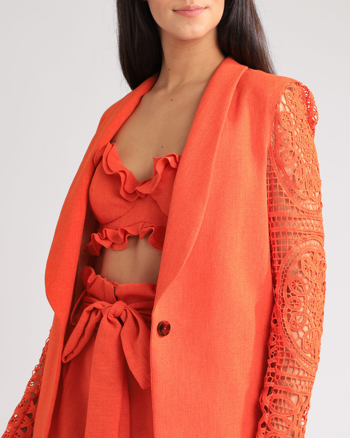 BLAZER LINHO MANGA RENDA LARANJA