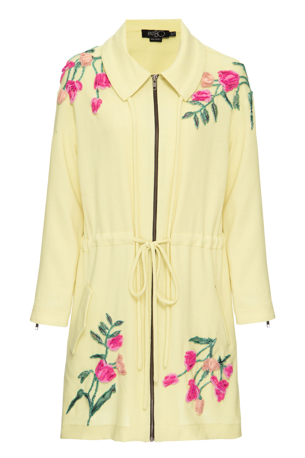 CASACO BORDADO FLORES AMARELO