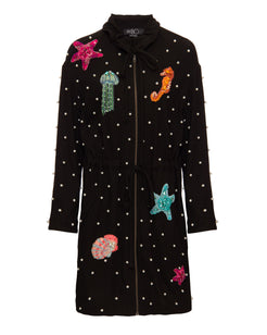 Parka linho bordado preto