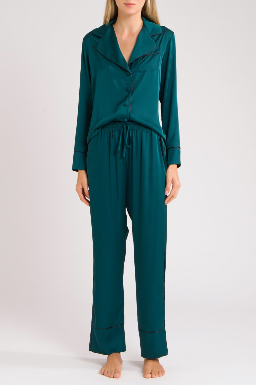 PIJAMA LONGO ACETINADO VERDE