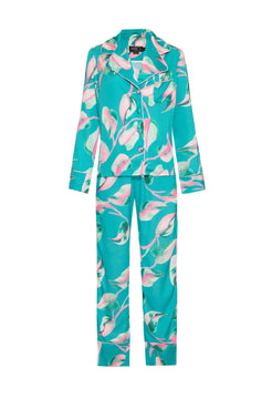 Pijama longo floral verde