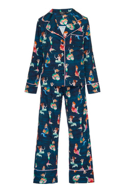 Pijama sereias longo acetinado azul