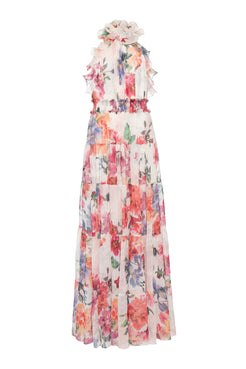 VESTIDO LONGO ESTAMPADO ORQUÍDEA AQUARELADA OFF WHITE