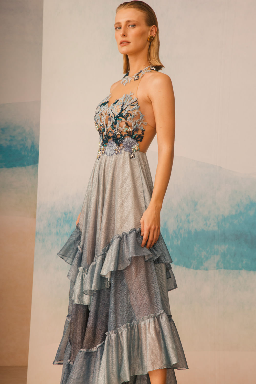 VESTIDO BORDADO FUNDO DO MAR AZUL