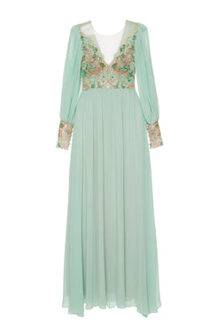 Vestido longo bordado verde