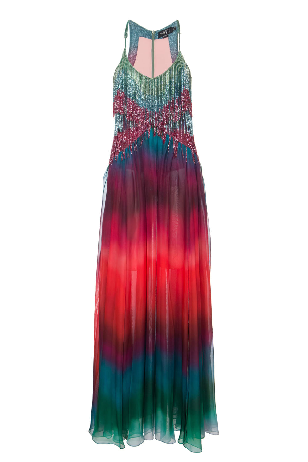 VESTIDO LONGO BORDADO DEGRADÊ SEREIA MULTICOR