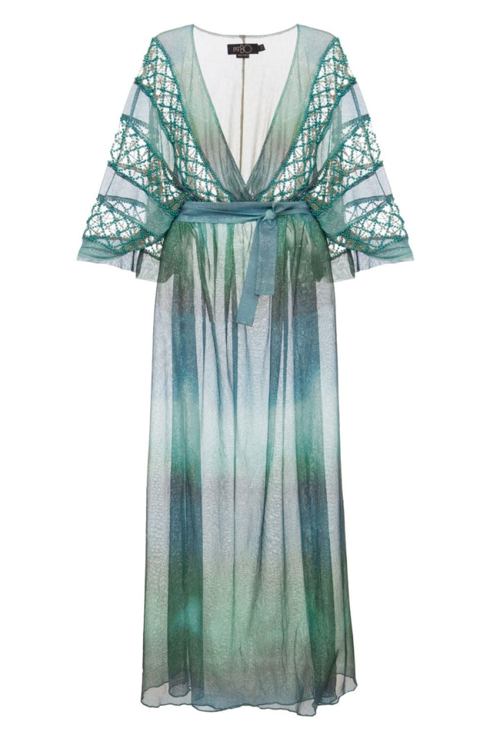 VESTIDO LONGO SOBREPOSIÇÃO DEGRADÊ LISTRADO AZUL