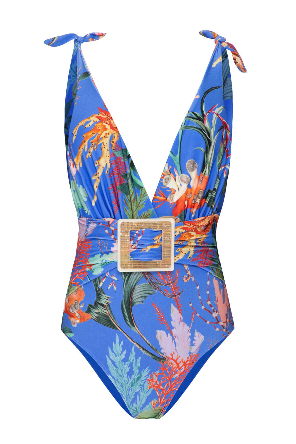 MAIÔ FIVELA ESTAMPADO MARINHA TROPICAL AZUL