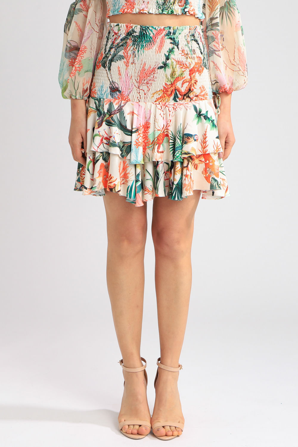 SAIA CURTA ESTAMPADA MARINHA TROPICAL OFF WHITE