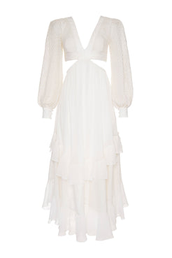 VESTIDO LONGO ASSIMÉTRICO OFF WHITE
