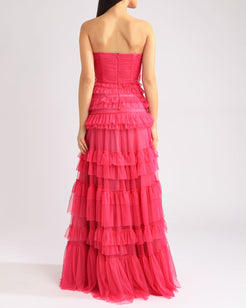 VESTIDO LONGO SAIA TULE CAMADAS PINK