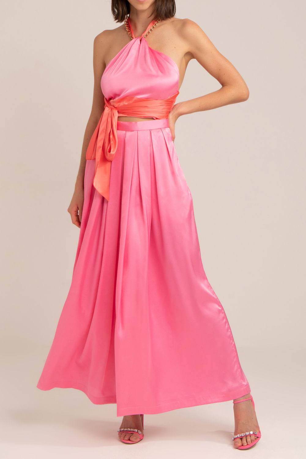 CALÇA AMPLA CETIM SLIP PINK