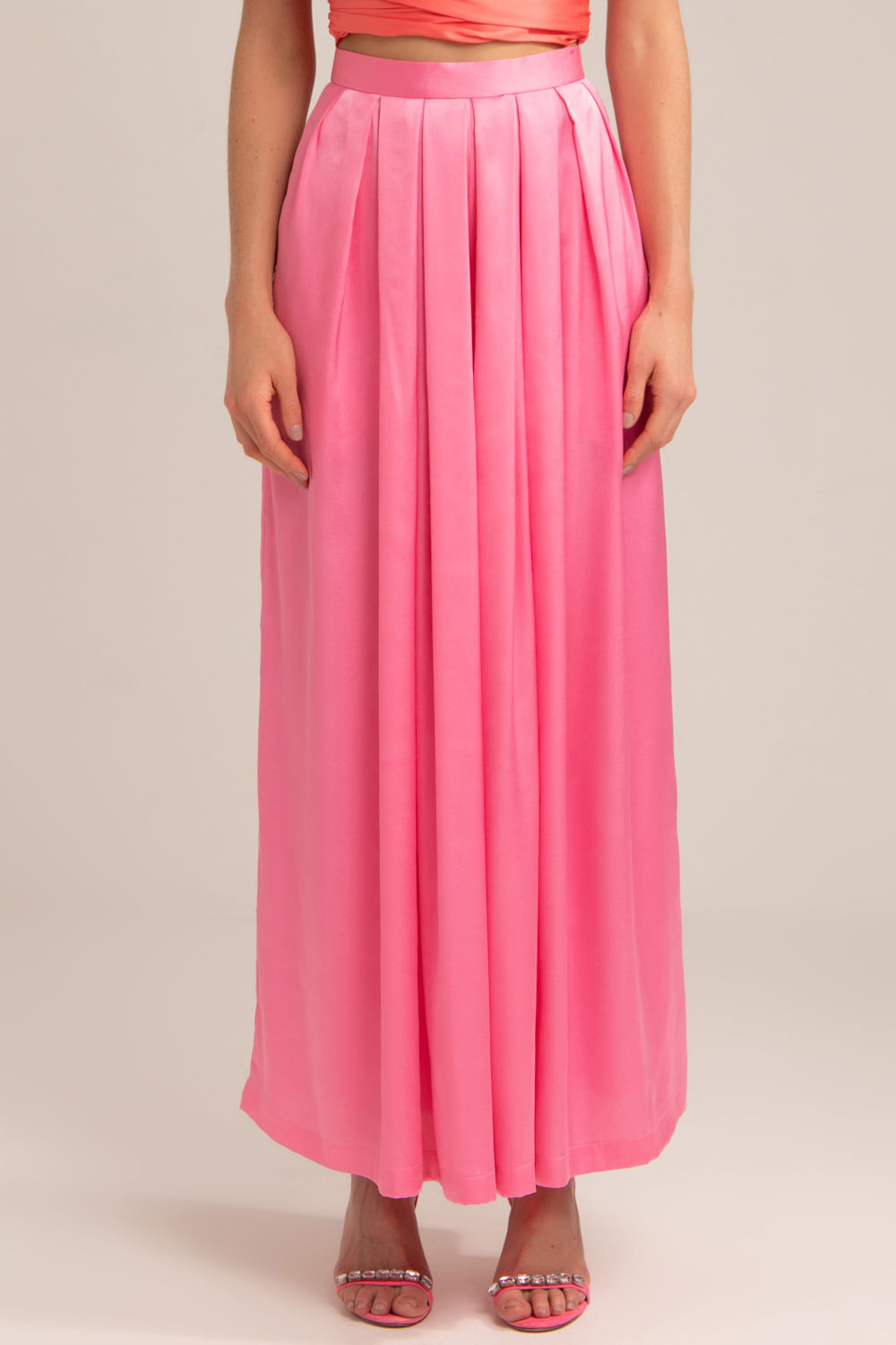 CALÇA AMPLA CETIM SLIP PINK
