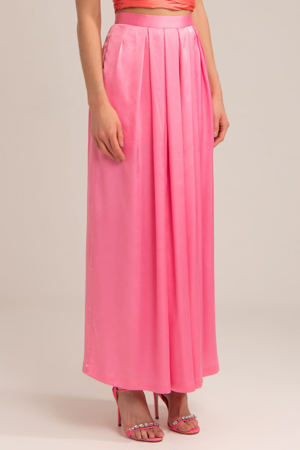 CALÇA AMPLA CETIM SLIP PINK