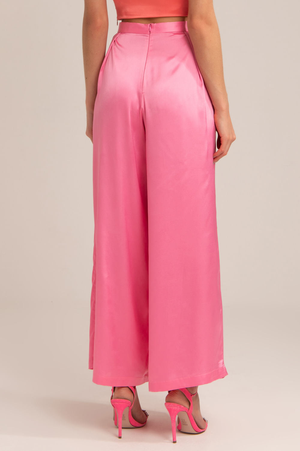 CALÇA AMPLA CETIM SLIP PINK