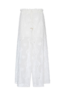 CALÇA AMPLA BORDADO CORAÇÕES OFF WHITE