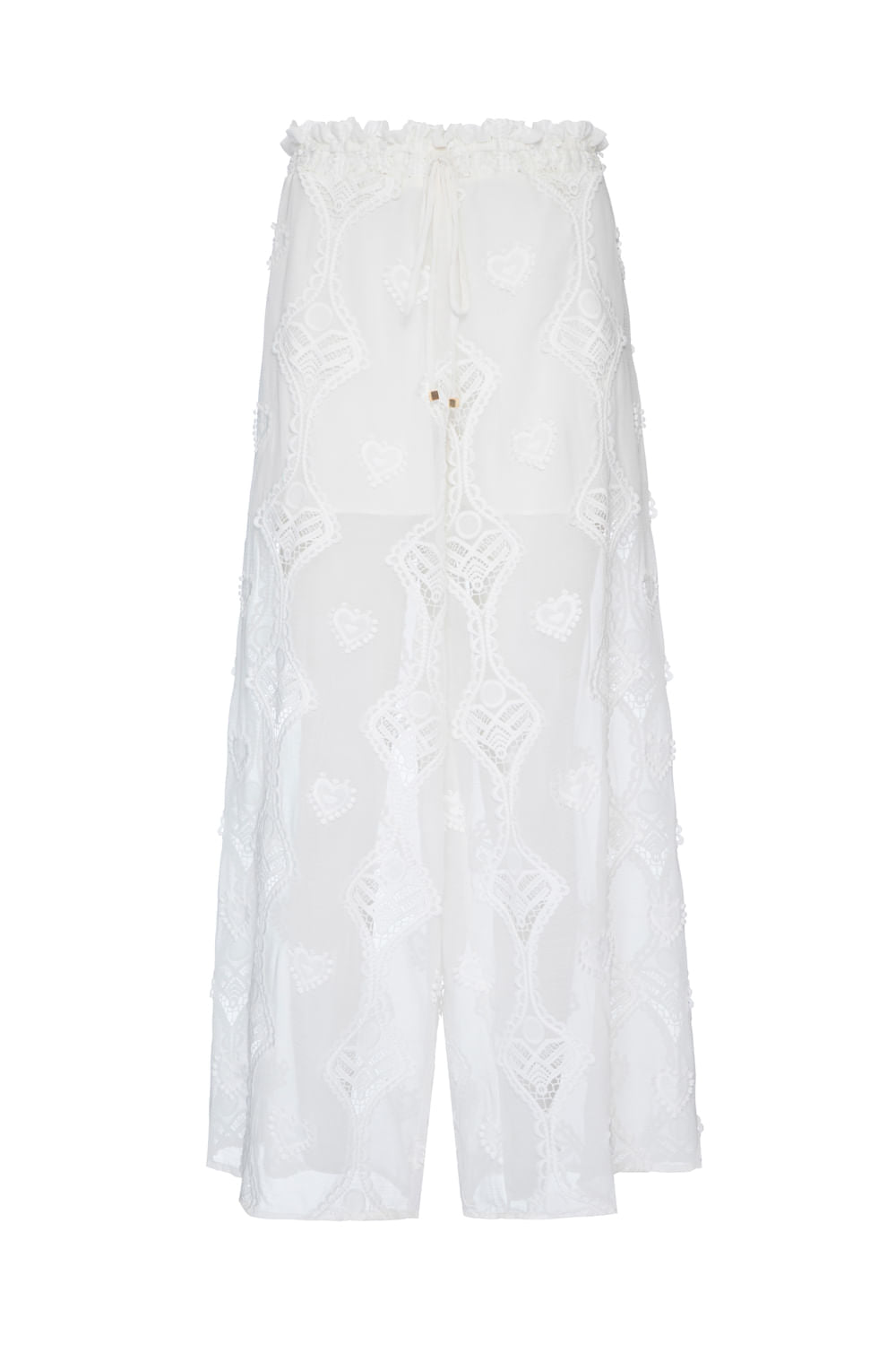 Calça ampla bordado corações off white