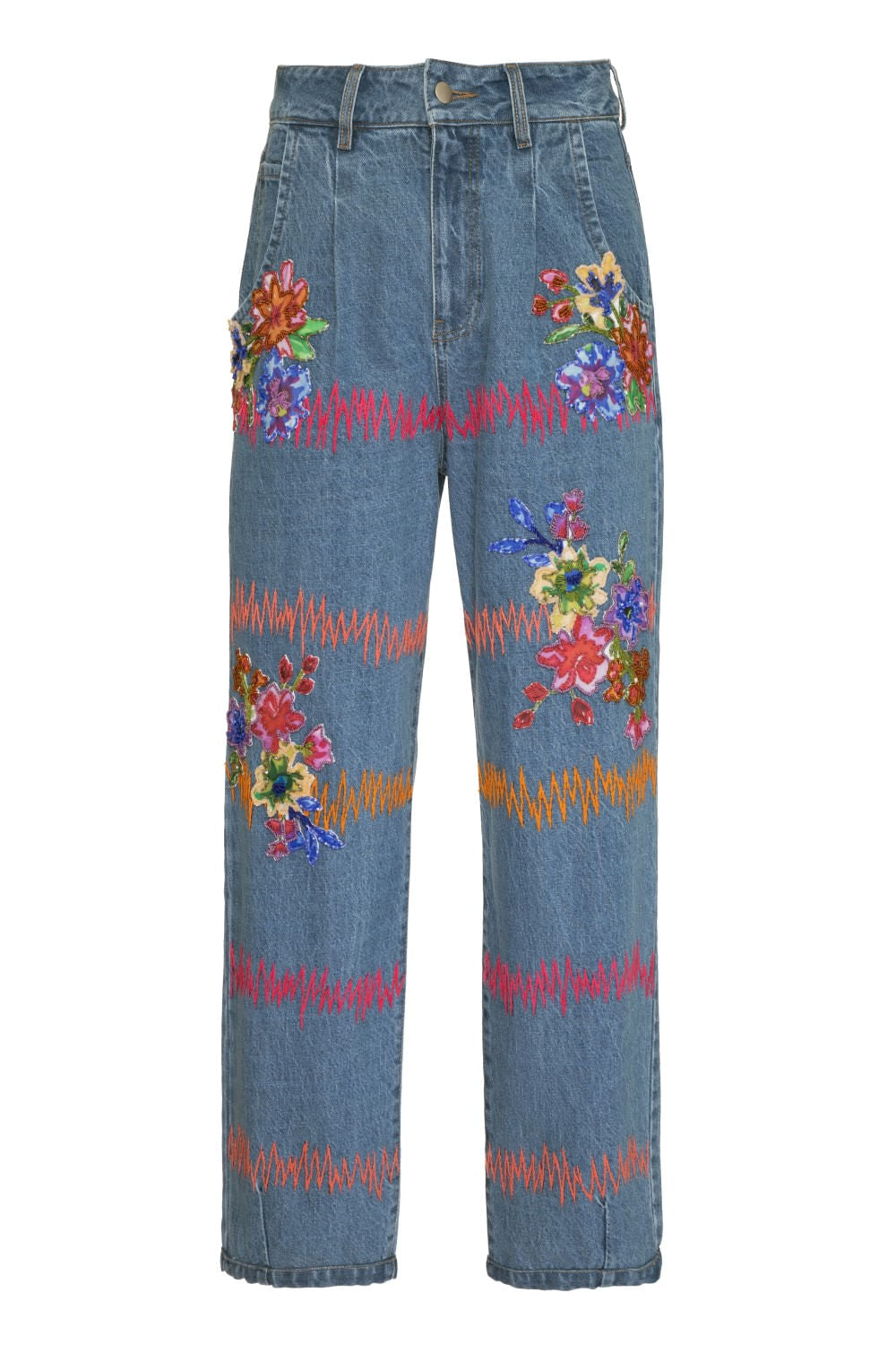 CALÇA BORDADA DENIM AZUL