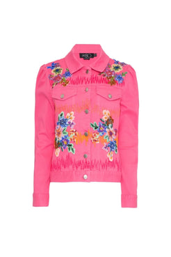 Jaqueta bordada color denim rosa